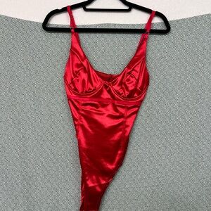 Elegant Red Satin Bodysuit